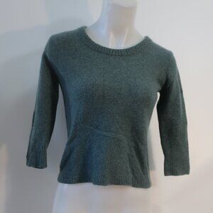 Womens Christina Lehr Green Pure Cashmere 3/4 Sleeve Cropped Pullover Sweater S